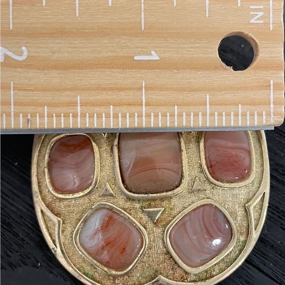 Vintage Marvella gold tone and apricot agate oval brooch pin over 2” mod boho - Picture 5 of 8